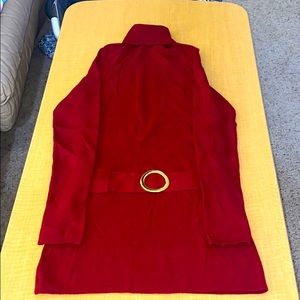 Ruby red turtle neck gold belt sweater dress/shirt
